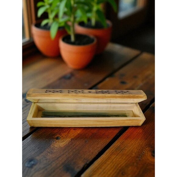Wooden Incense Burner Box Holder Aromatherapy Cone Stick Storage Rustic Decor - Picture 7 of 9